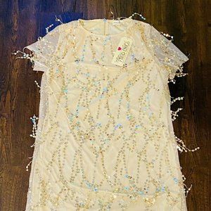 New NWT Southern Fried Chics Gold Cream Ivory Sequin Dress Size Small